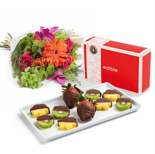 Flowers & Chocolate-Covered Fruit (10 count)